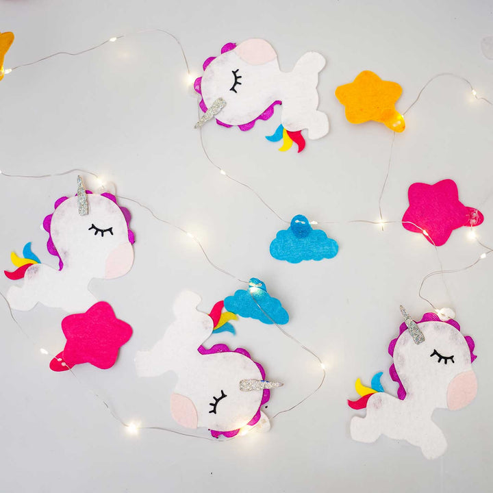 Handmade Unicorn Theme Felt Fairy Light For Kids