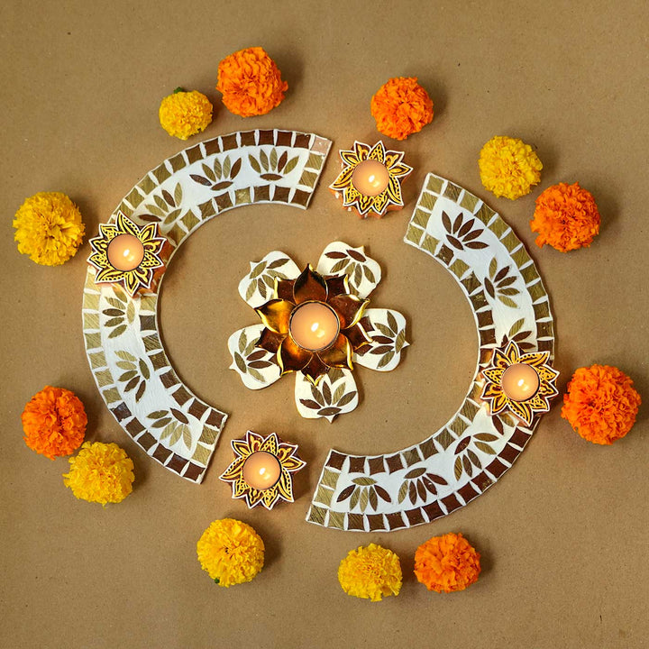 Handmade White Lotus Mosaic Decor Set | Set Of 8