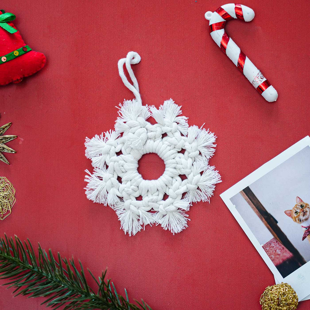 Handmade Winter Theme Macrame Ornaments For Christmas Tree Decoration | Set Of 3