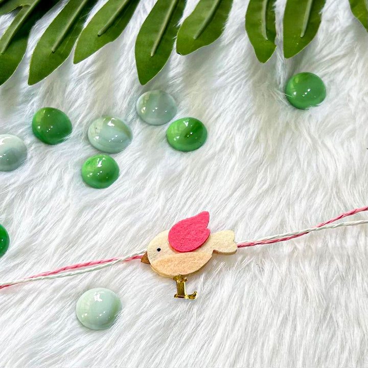 Personalized Laser Cut Cute Bird Shape Felt Kids Rakhi With Initial
