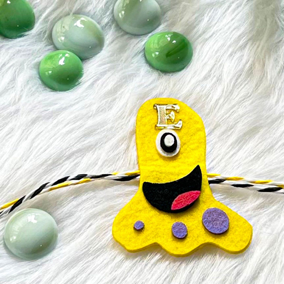 Personalized Laser Cut Cute Boogie Boo Shape Felt Kids Rakhi With Initial