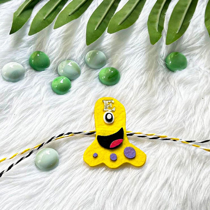 Personalized Laser Cut Cute Boogie Boo Shape Felt Kids Rakhi With Initial