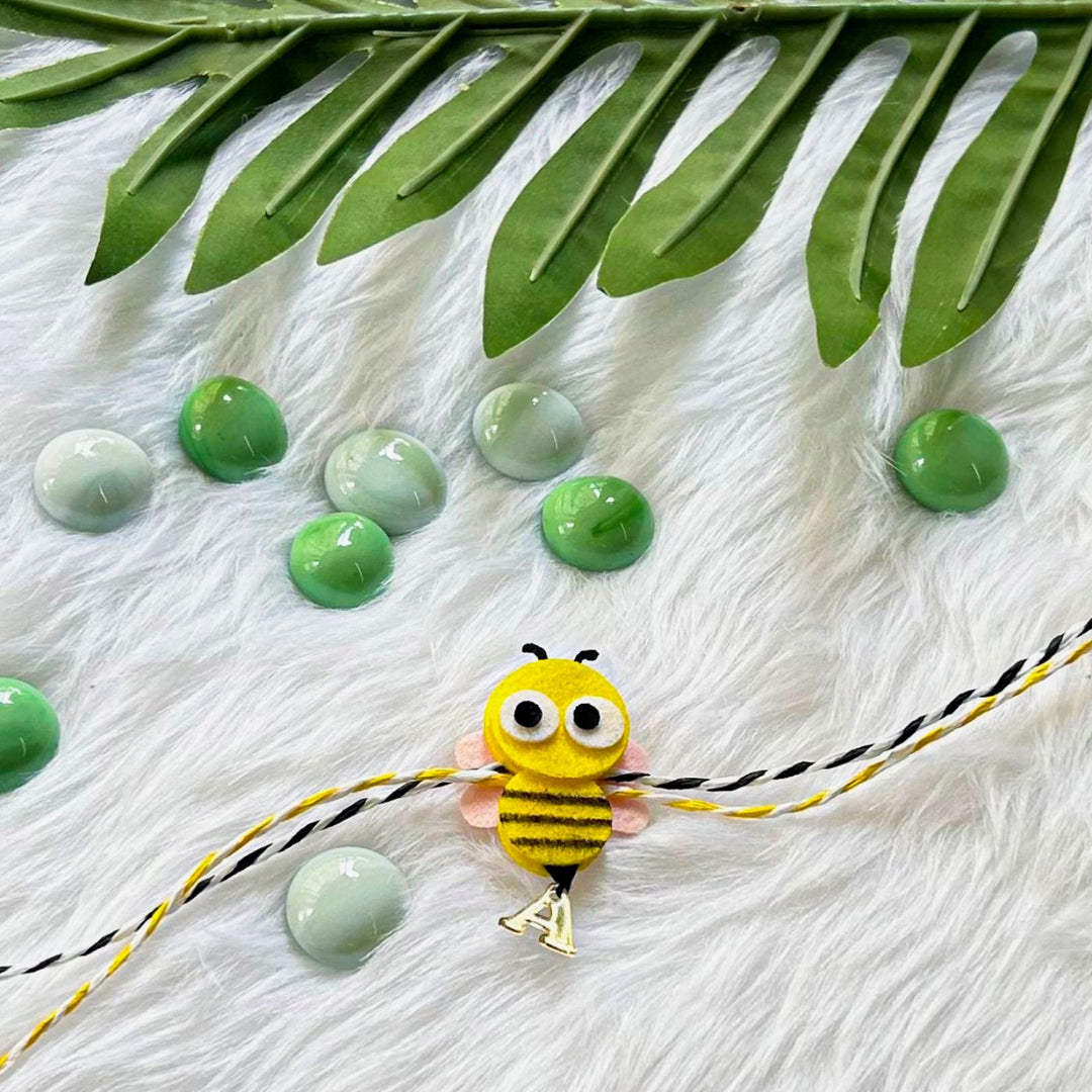 Personalized Laser Cut Cute Bubble Bee Shape Felt Kids Rakhi With Initial