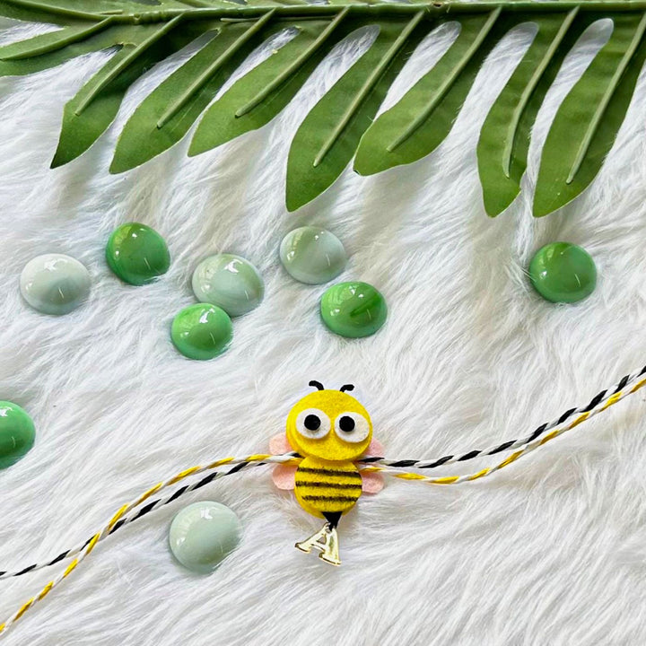 Personalized Laser Cut Cute Bubble Bee Shape Felt Kids Rakhi With Initial