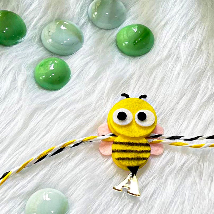 Personalized Laser Cut Cute Bubble Bee Shape Felt Kids Rakhi With Initial