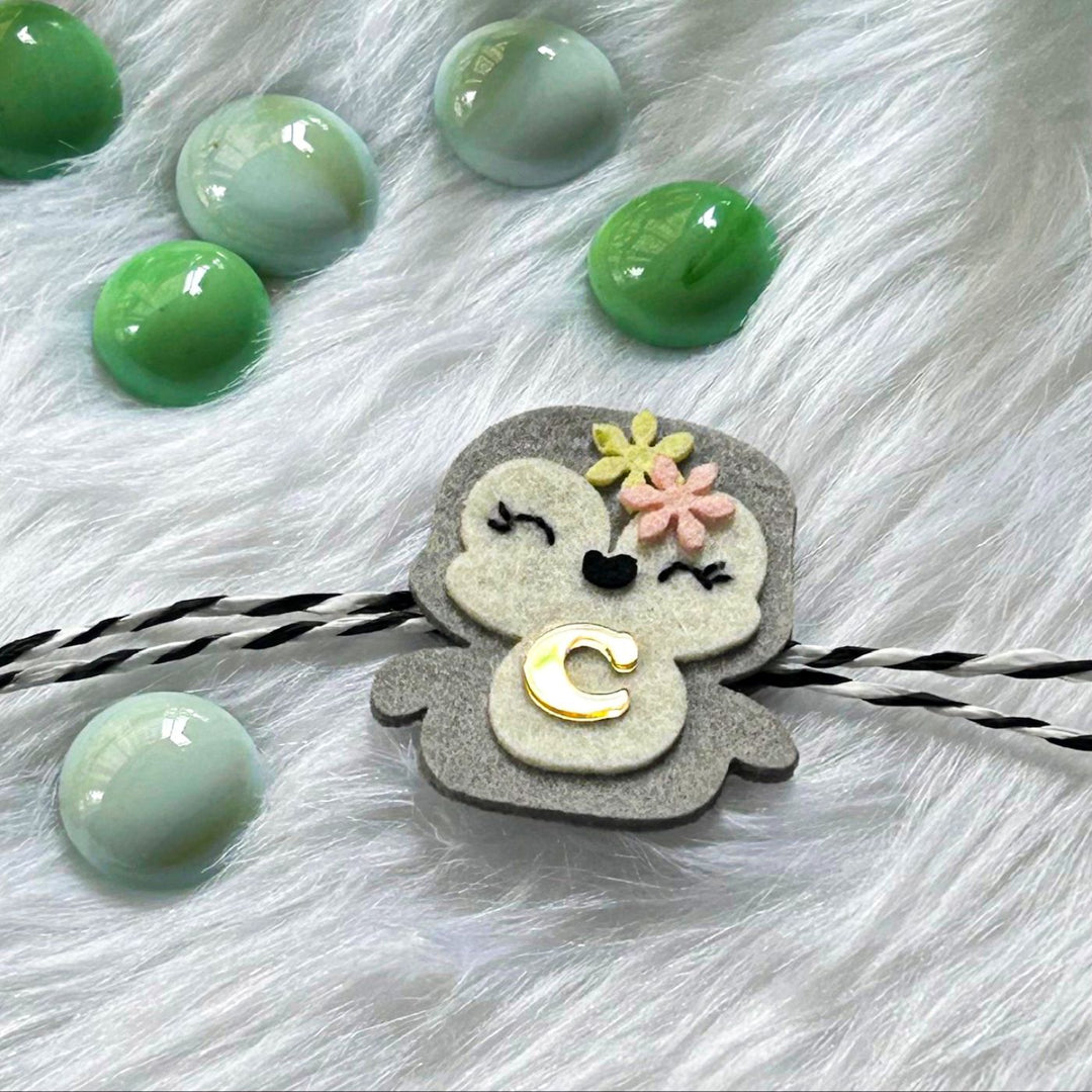 Personalized Laser Cut Cute Penguin Shape Felt Kids Rakhi With Initial