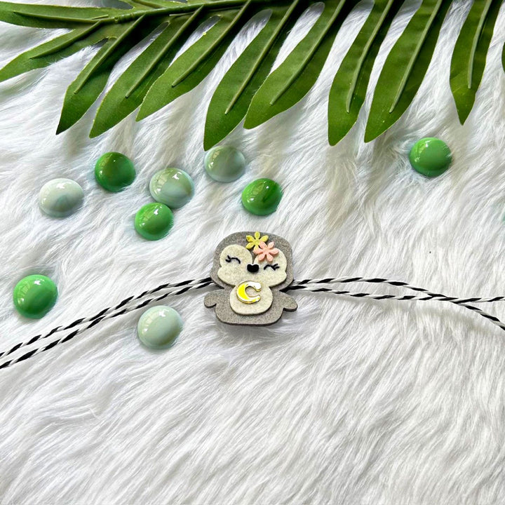 Personalized Laser Cut Cute Penguin Shape Felt Kids Rakhi With Initial
