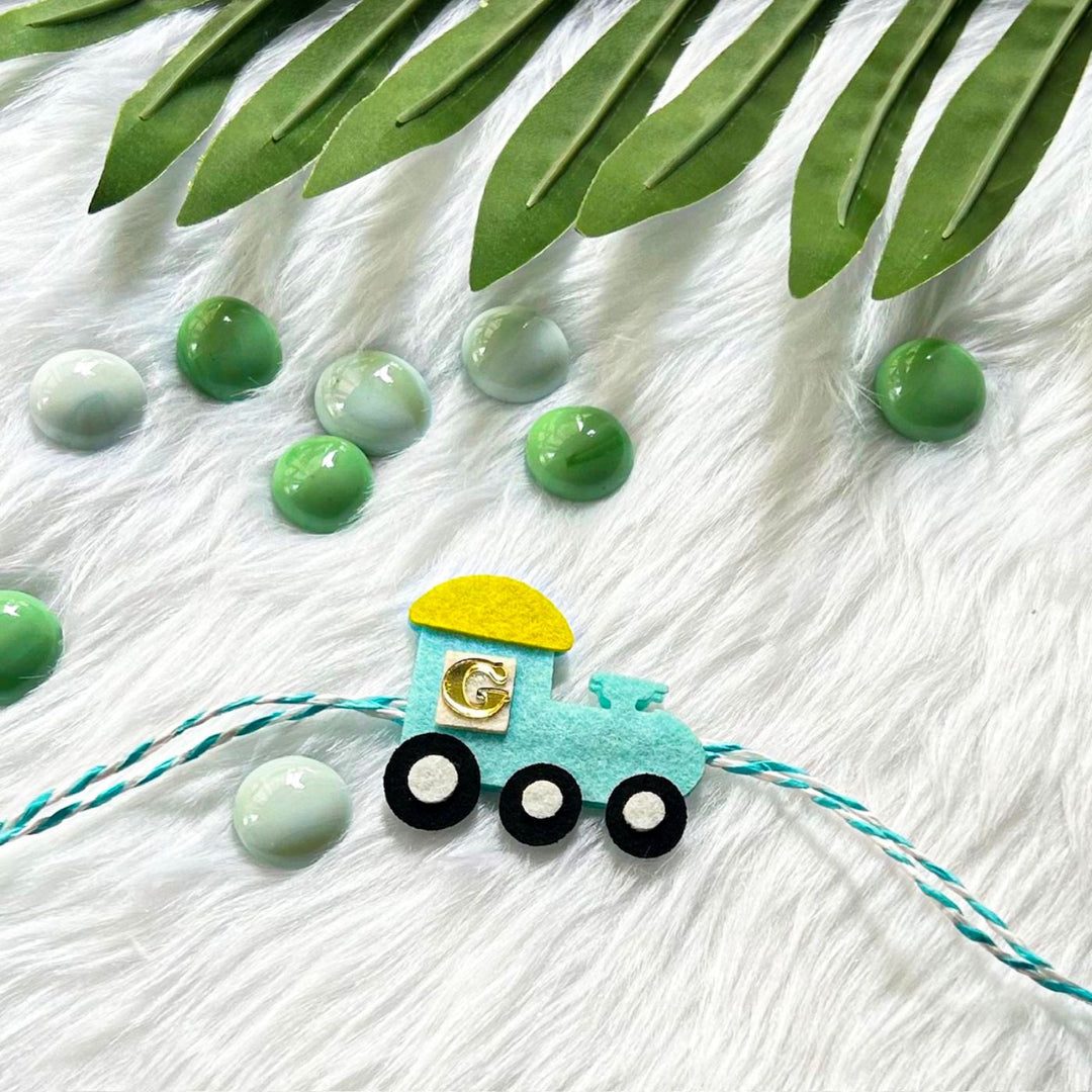 Personalized Laser Cut Cute Cruiser Shape Felt Kids Rakhi With Initial