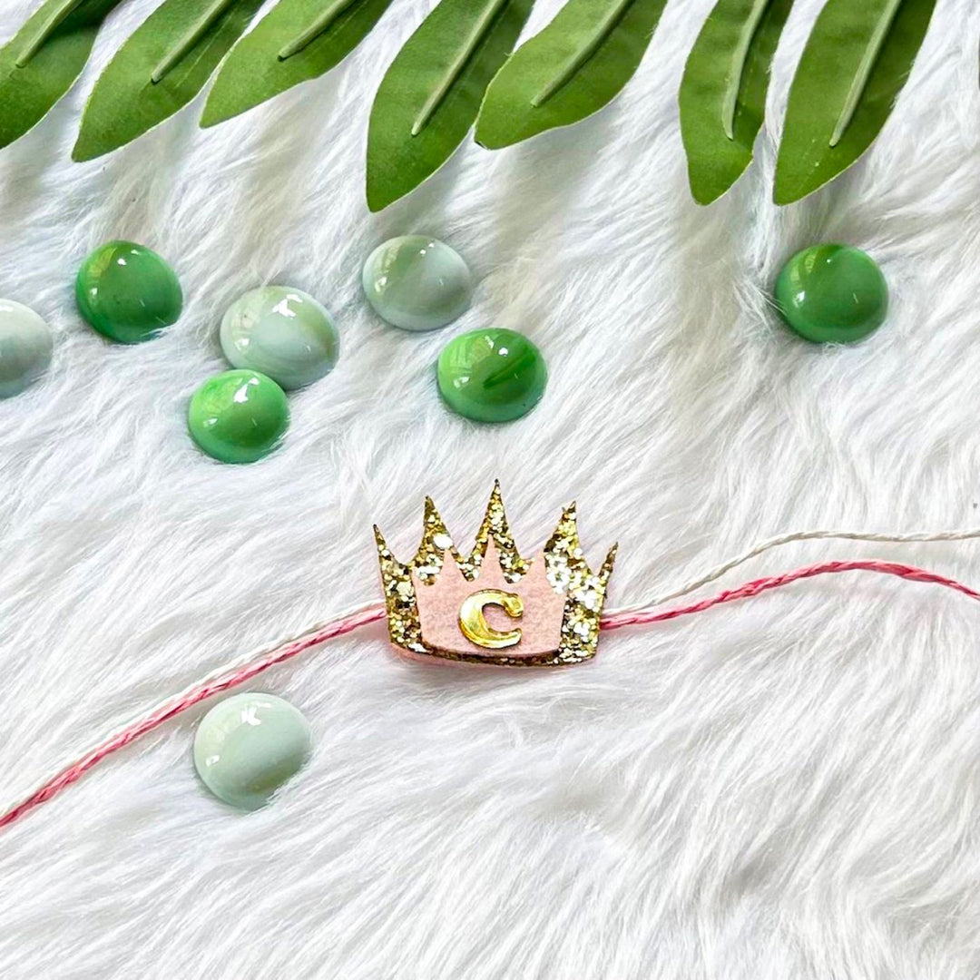 Personalized Laser Cut Royale Crown Shape Felt Kids Rakhi With Initial