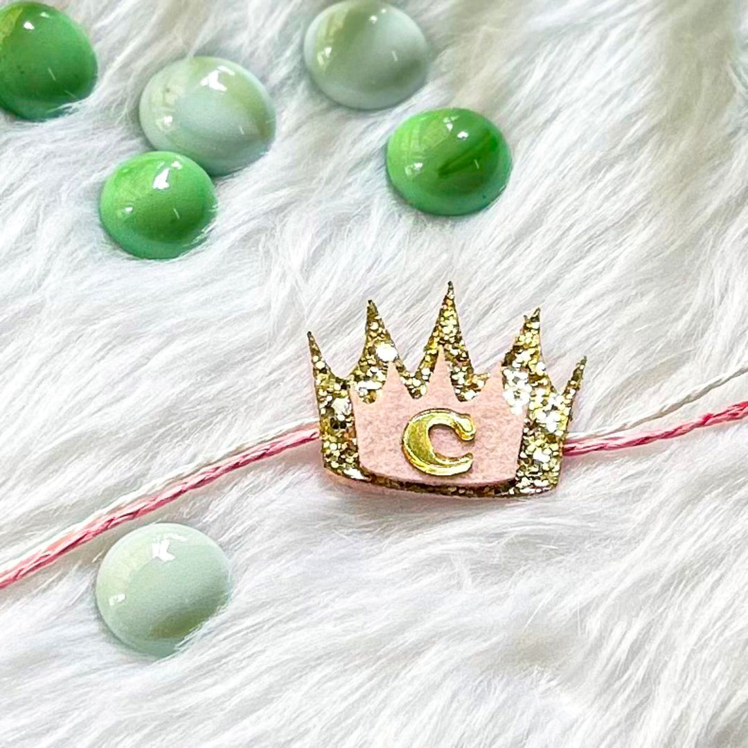 Personalized Laser Cut Royale Crown Shape Felt Kids Rakhi With Initial
