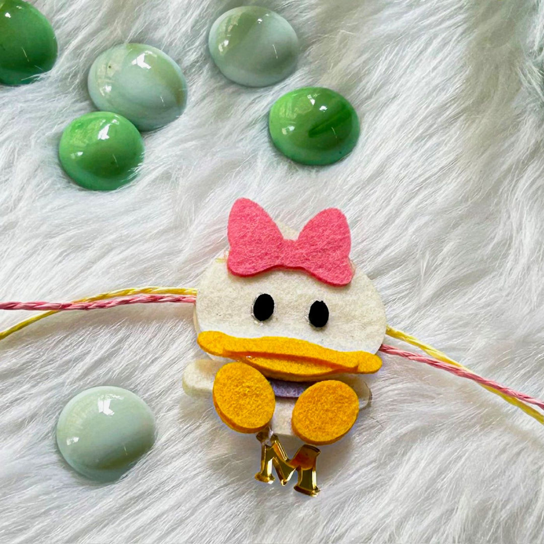 Personalized Laser Cut Disney Themed Daffy Duck Felt Kids Rakhi With Initial