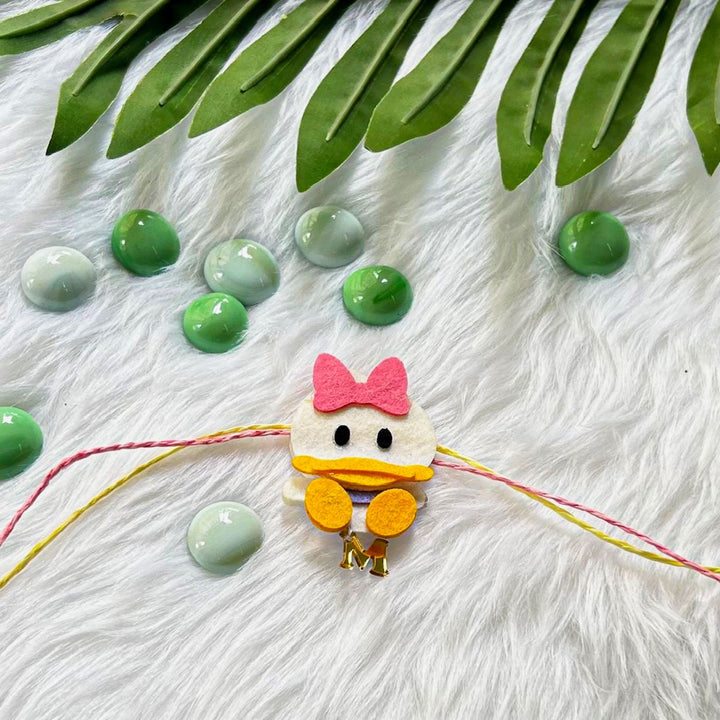 Personalized Laser Cut Disney Themed Daffy Duck Felt Kids Rakhi With Initial