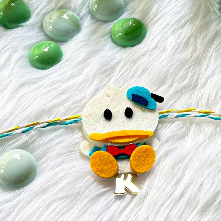 Personalized Laser Cut Disney Themed Donald Duck Felt Kids Rakhi With Initial