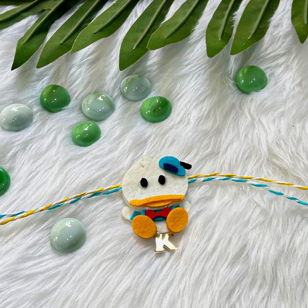 Personalized Laser Cut Disney Themed Donald Duck Felt Kids Rakhi With Initial