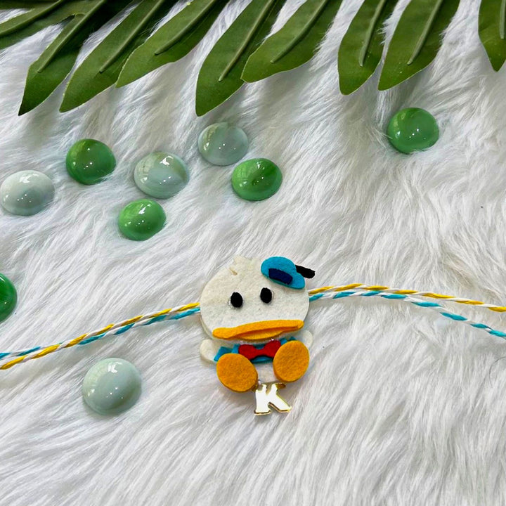 Personalized Laser Cut Disney Themed Donald Duck Felt Kids Rakhi With Initial