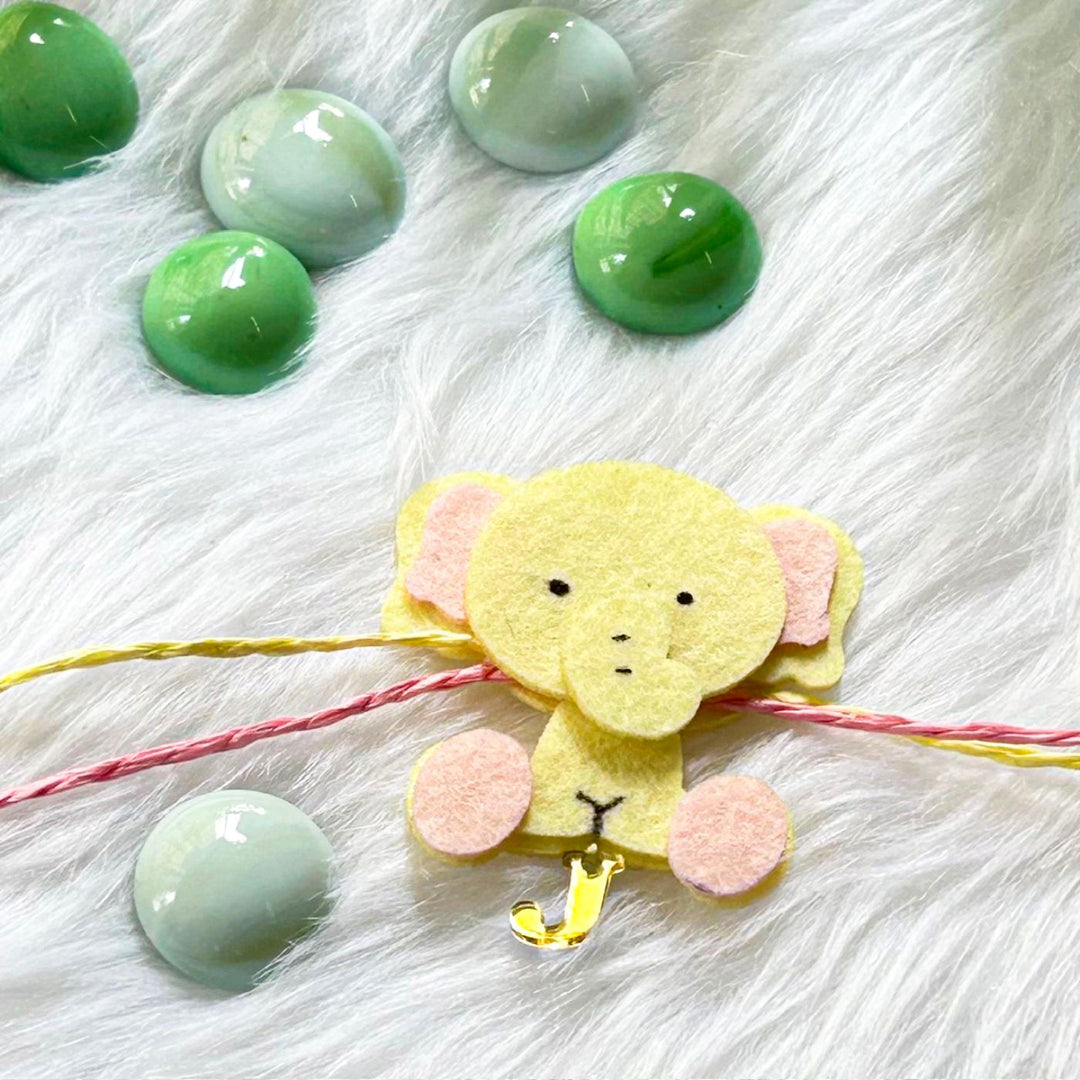 Personalized Laser Cut Cute Elephant Felt Kids Rakhi With Initial