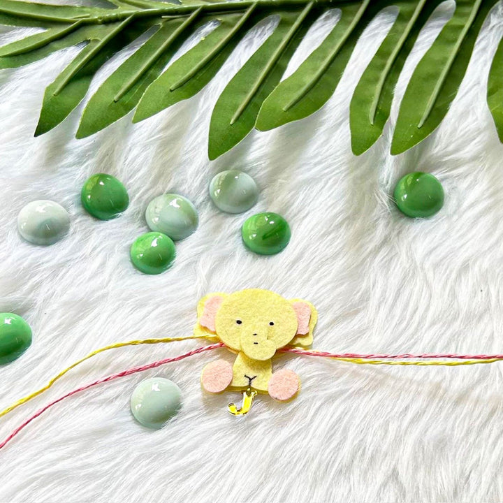 Personalized Laser Cut Cute Elephant Felt Kids Rakhi With Initial