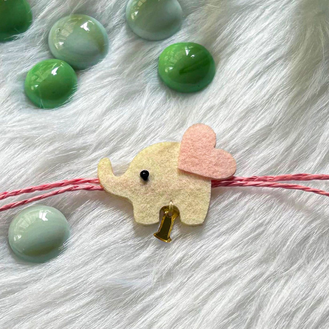 Personalized Laser Cut Cute Elephant & Heart Felt Kids Rakhi With Initial