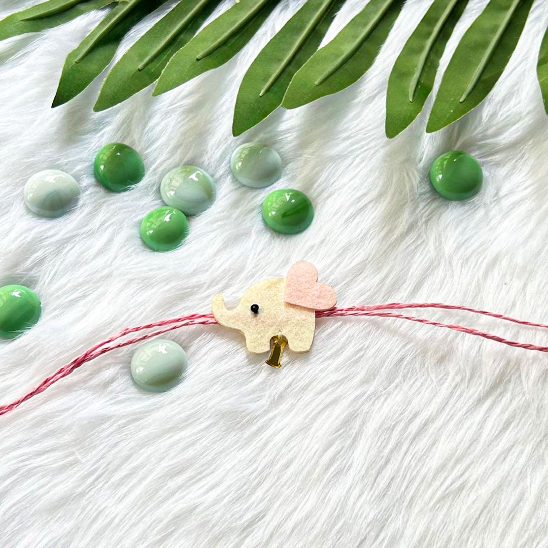 Personalized Laser Cut Cute Elephant & Heart Felt Kids Rakhi With Initial