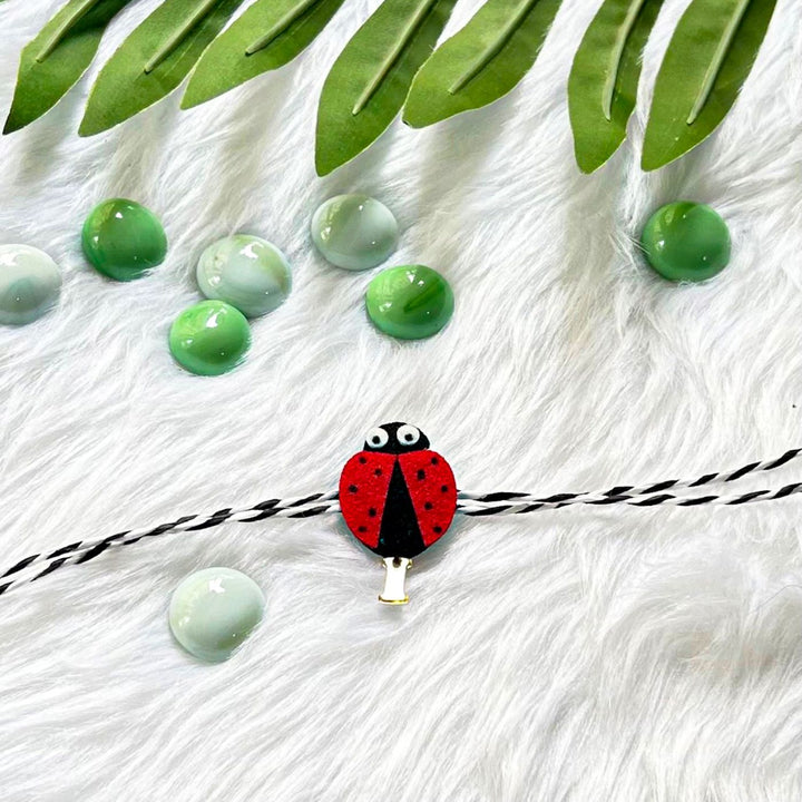 Personalized Laser Cut Cute Lady Bird Shape Felt Kids Rakhi With Initial