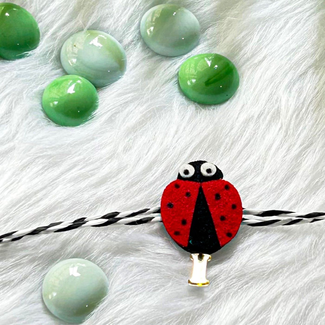 Personalized Laser Cut Cute Lady Bird Shape Felt Kids Rakhi With Initial