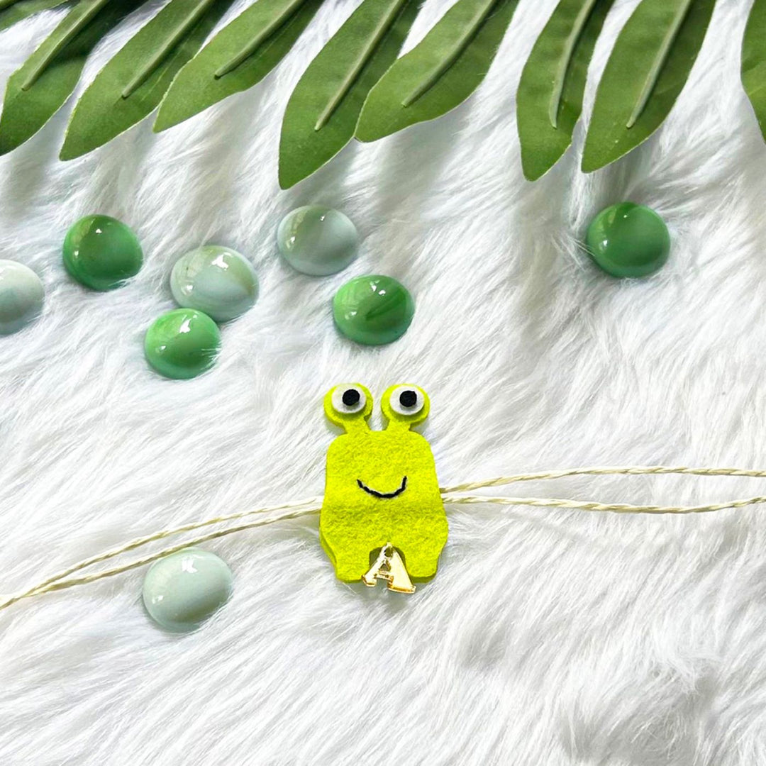Personalized Laser Cut Cute Alien Shape Felt Kids Rakhi With Initial