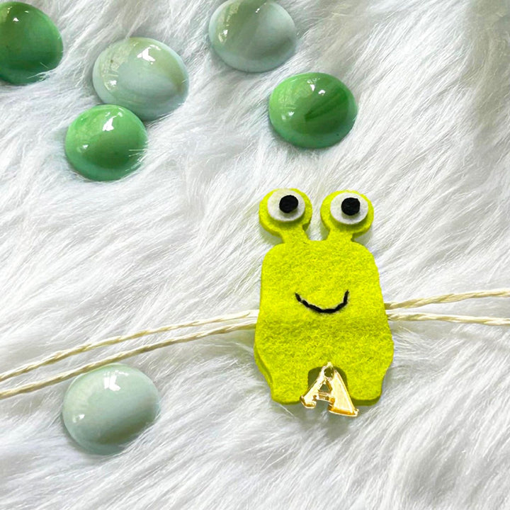 Personalized Laser Cut Cute Alien Shape Felt Kids Rakhi With Initial