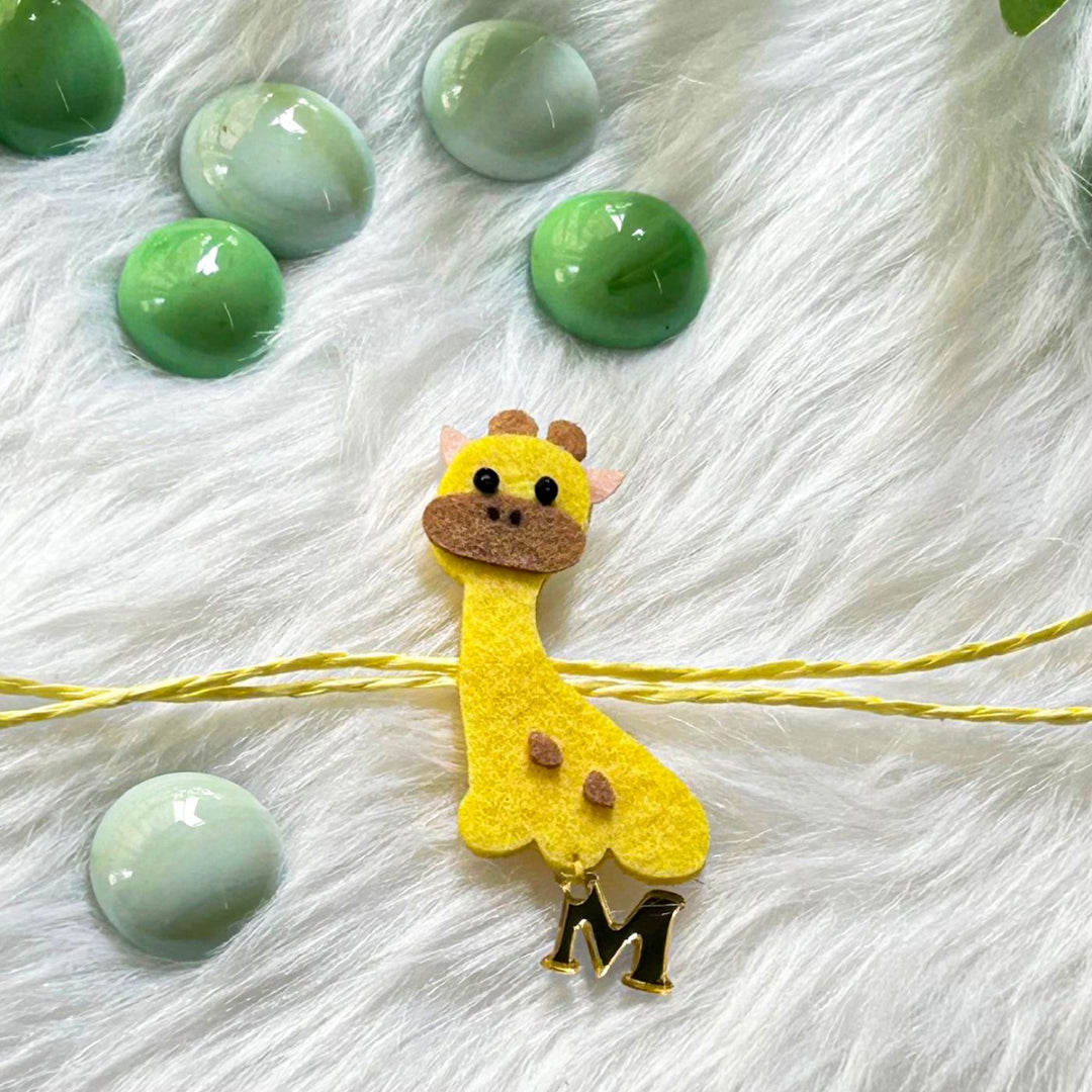 Personalized Laser Cut Cute Giraffe Shape Felt Kids Rakhi With Initial