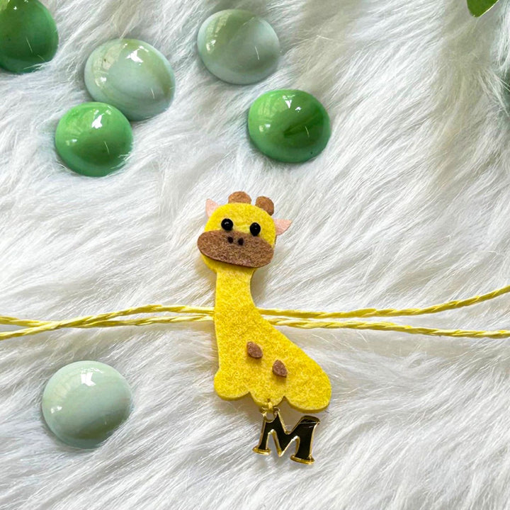 Personalized Laser Cut Cute Giraffe Shape Felt Kids Rakhi With Initial