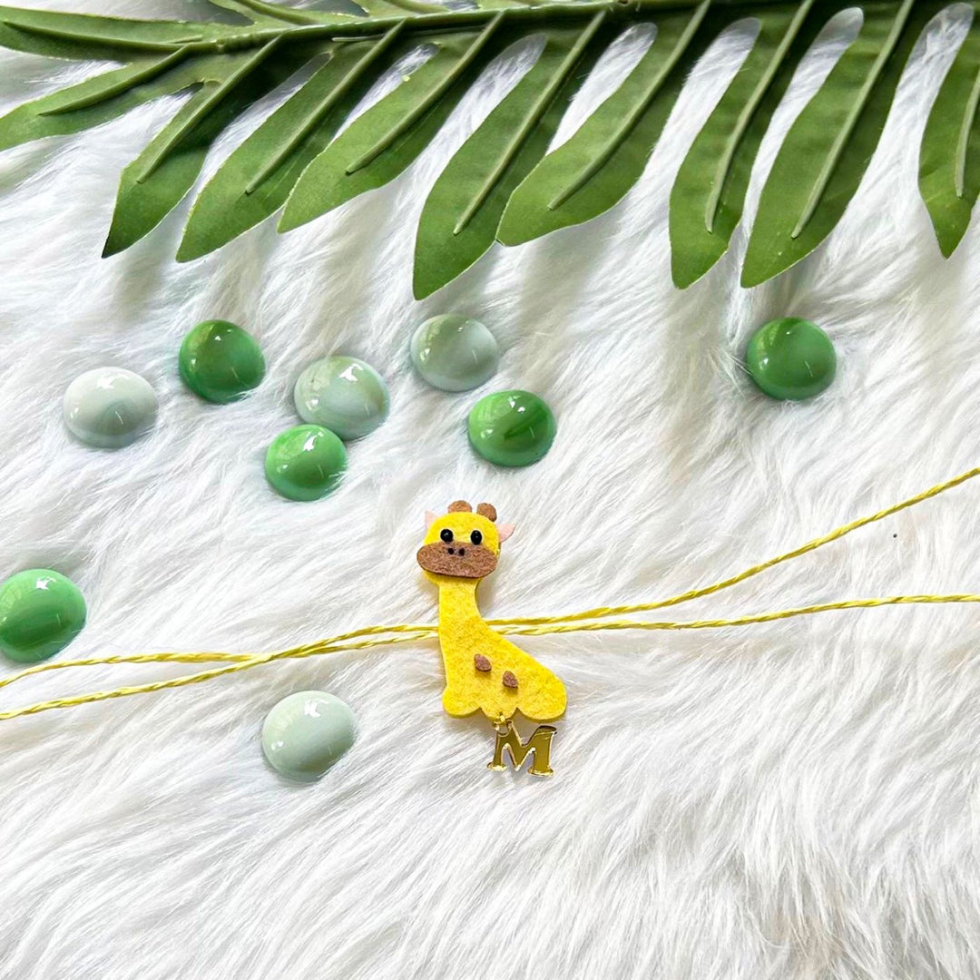 Personalized Laser Cut Cute Giraffe Shape Felt Kids Rakhi With Initial