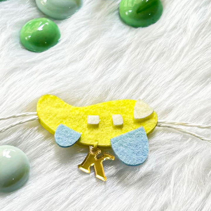 Personalized Laser Cut Aeroplane Design Felt Kids Rakhi With Initial
