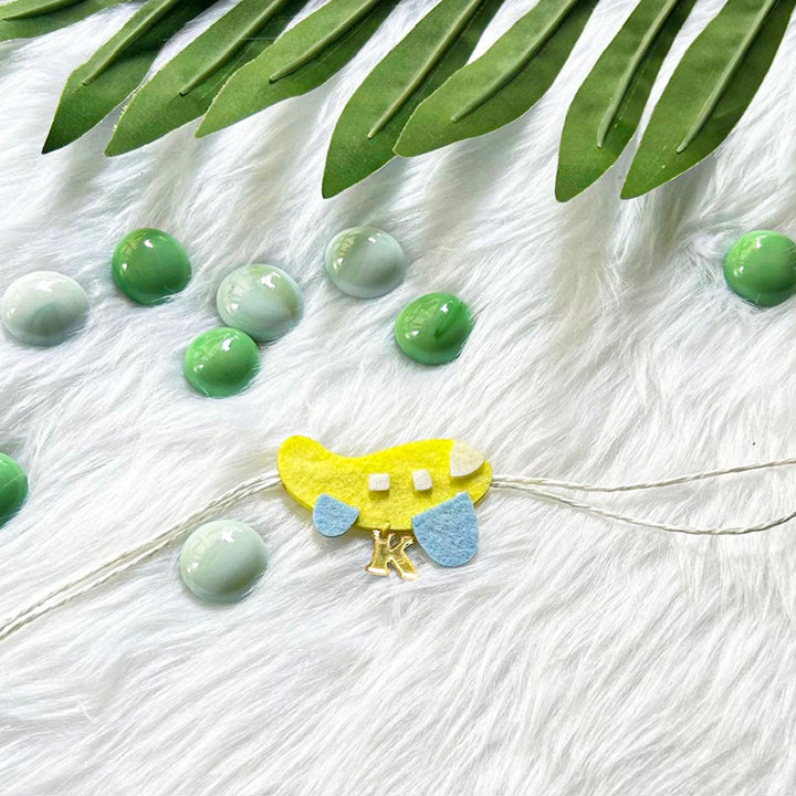 Personalized Laser Cut Aeroplane Design Felt Kids Rakhi With Initial