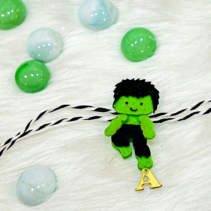 Personalized Laser Cut Superhero Theme Hulk Felt Kids Rakhi With Initial