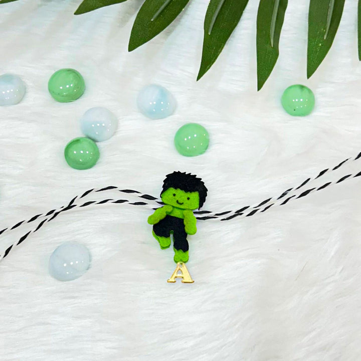 Personalized Laser Cut Superhero Theme Hulk Felt Kids Rakhi With Initial