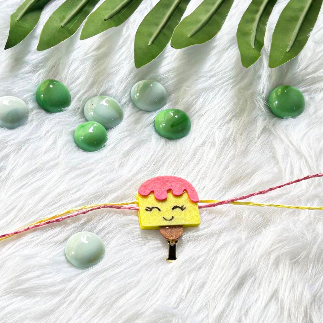 Personalized Laser Cut Cute Ice Cream Themed Felt Kids Rakhi With Initial