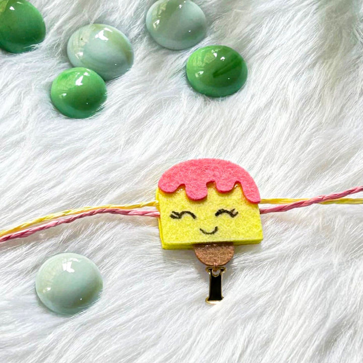 Personalized Laser Cut Cute Ice Cream Themed Felt Kids Rakhi With Initial
