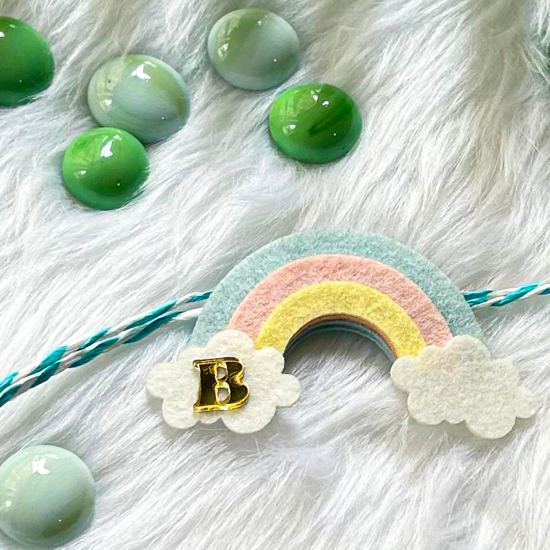 Personalized Laser Cut Cute Rainbow Shape Felt Kids Rakhi With Initial