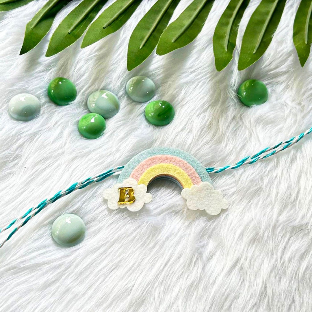 Personalized Laser Cut Cute Rainbow Shape Felt Kids Rakhi With Initial