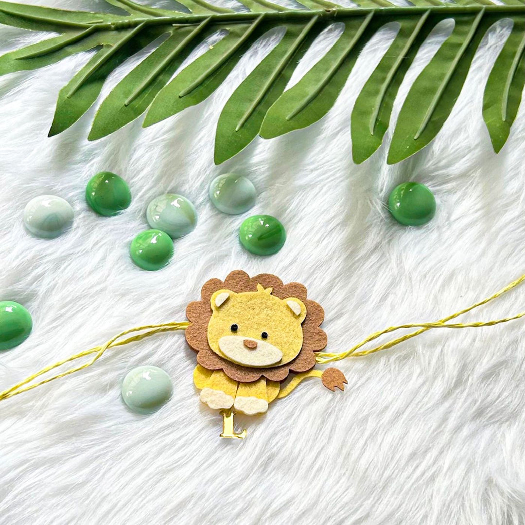Personalized Laser Cut Cute Lion Shape Felt Kids Rakhi With Initial