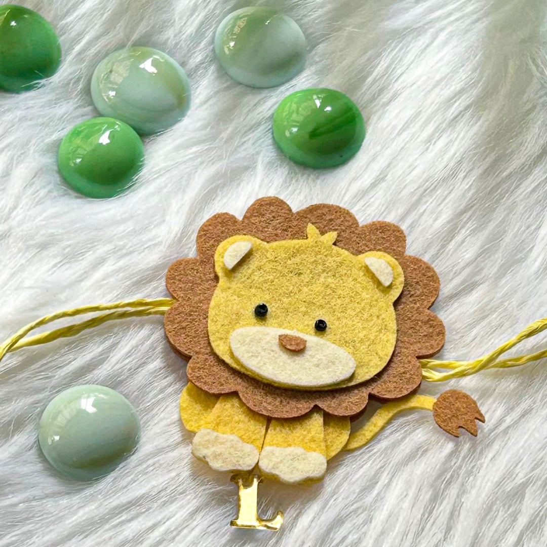 Personalized Laser Cut Cute Lion Shape Felt Kids Rakhi With Initial