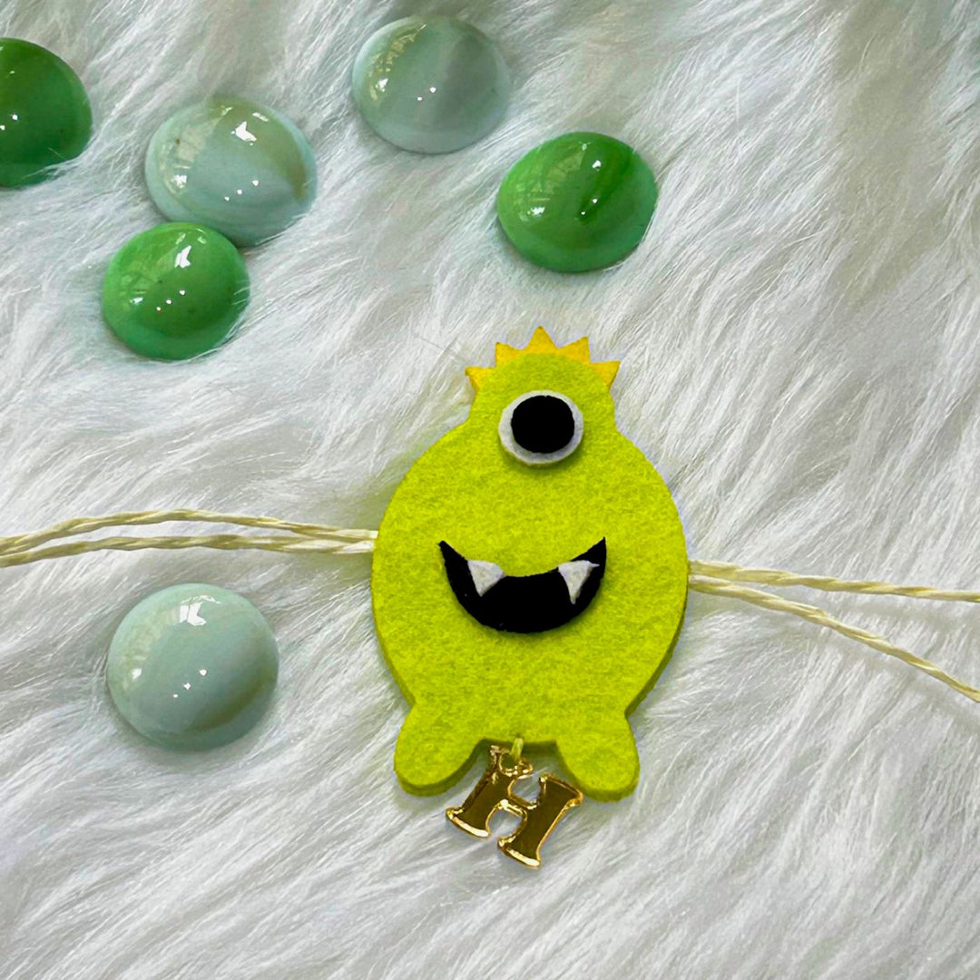 Personalized Laser Cut One - Eye Monster Felt Kids Rakhi With Initial