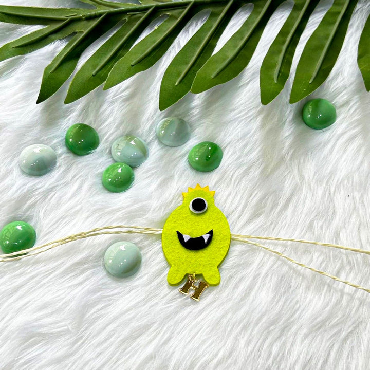 Personalized Laser Cut One - Eye Monster Felt Kids Rakhi With Initial