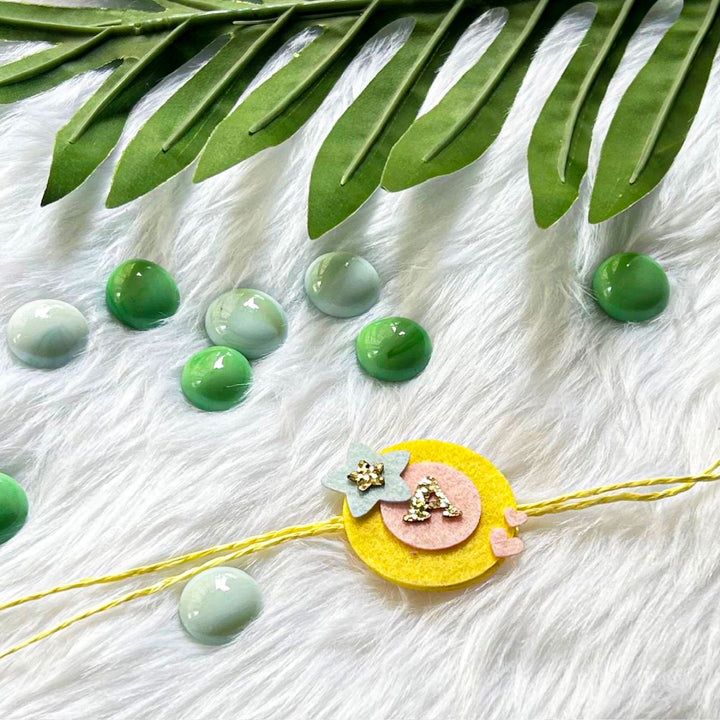 Personalized Laser Cut Star & Hearts Felt Kids Rakhi With Initial