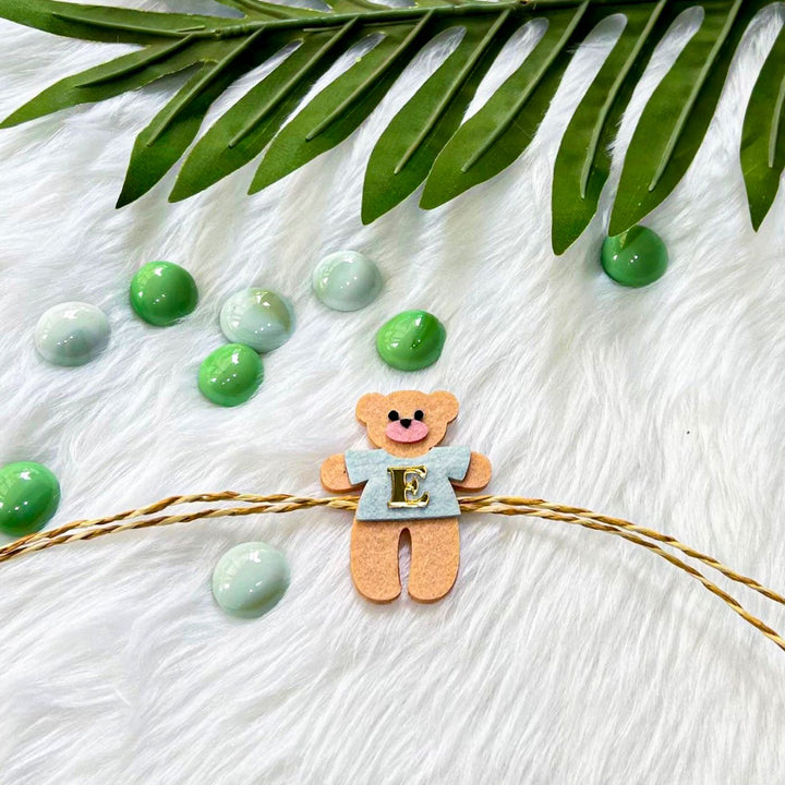 Personalized Laser Cut Cute Teddy Shape Felt Kids Rakhi With Initial