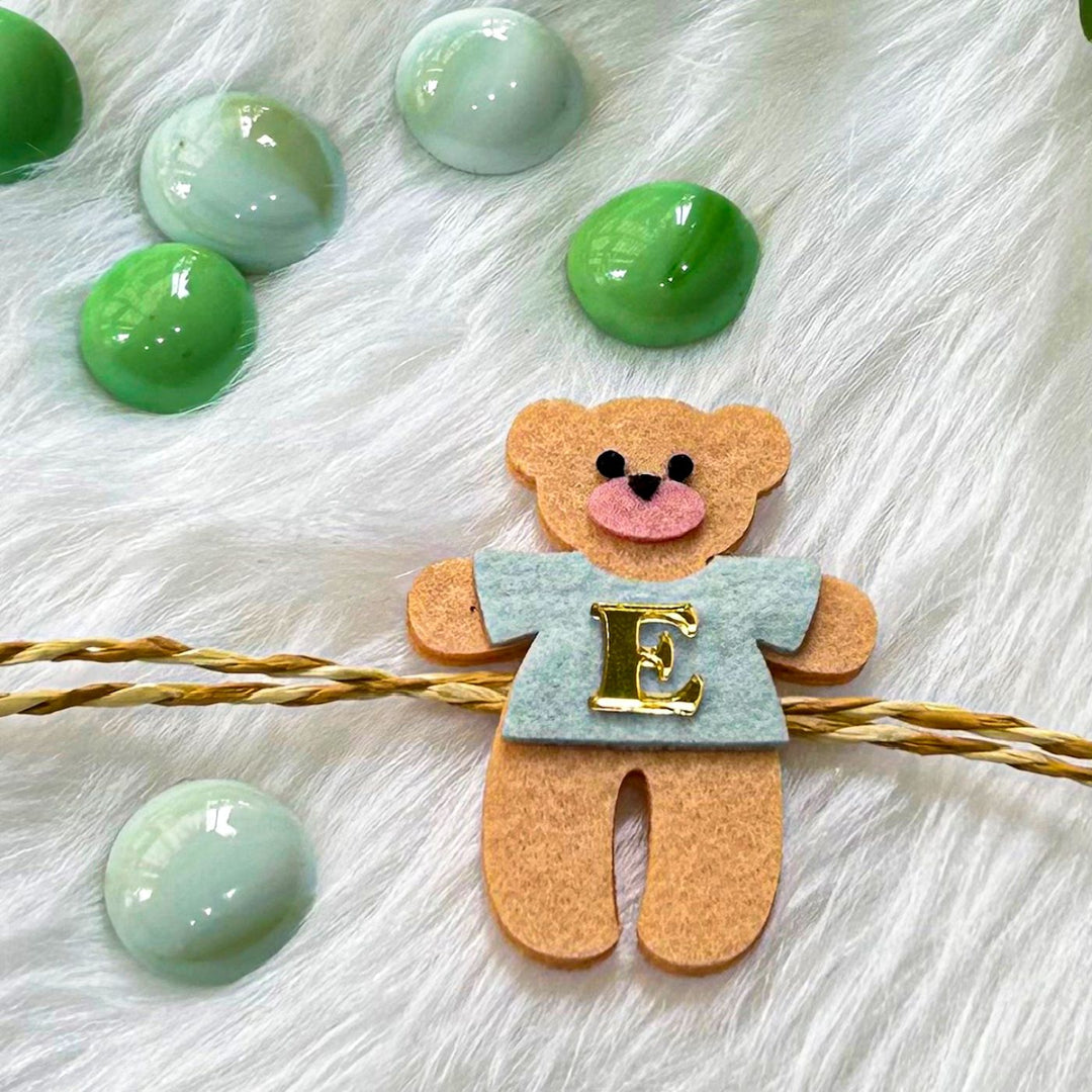 Personalized Laser Cut Cute Teddy Shape Felt Kids Rakhi With Initial