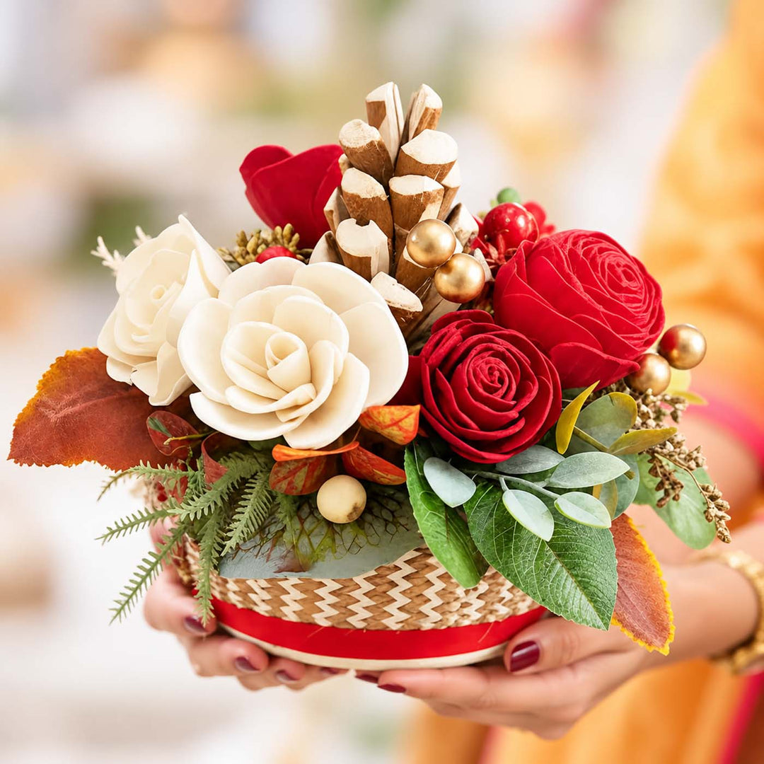 Handmade Red & Green Shola Flower Centerpiece