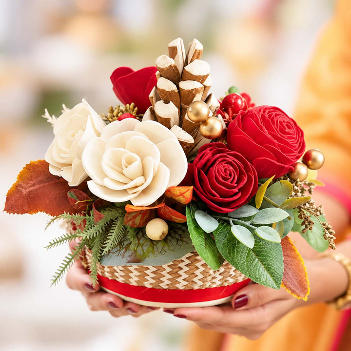 Handmade Red & Green Shola Flower Centerpiece