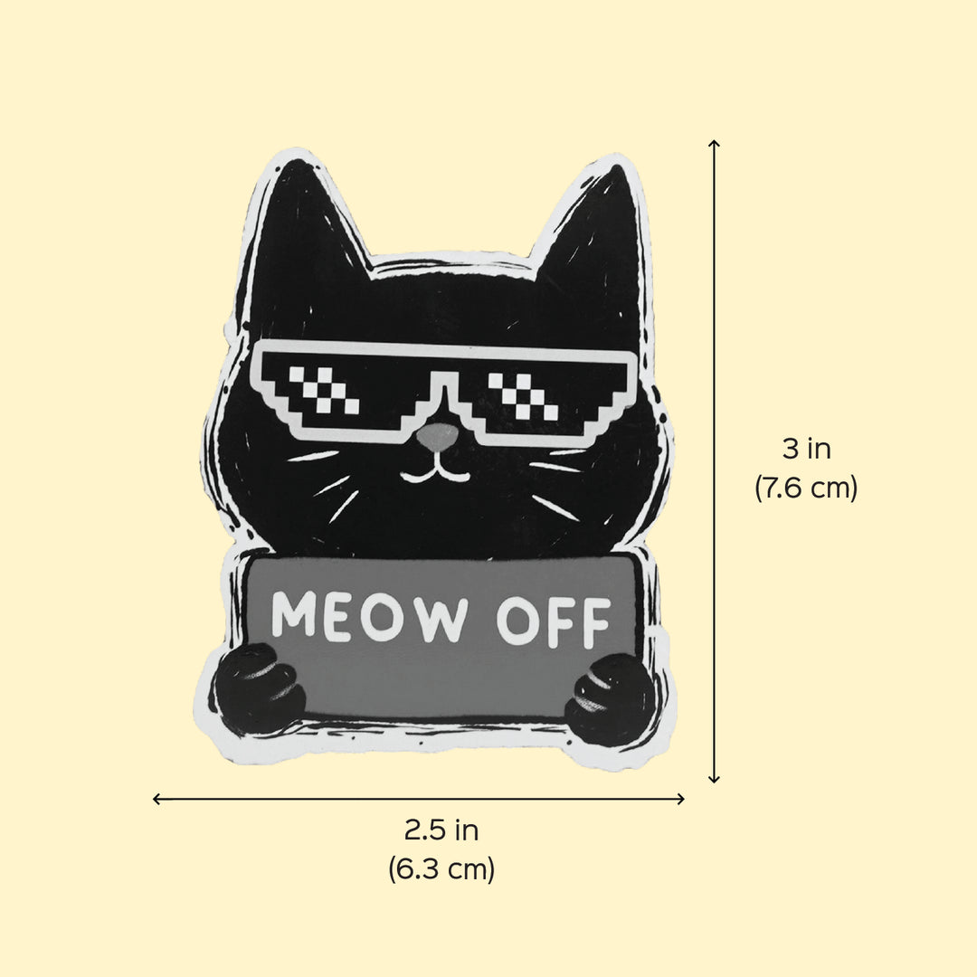 Printed Cat Theme "Meow Off" MDF Wood Fridge Magnet
