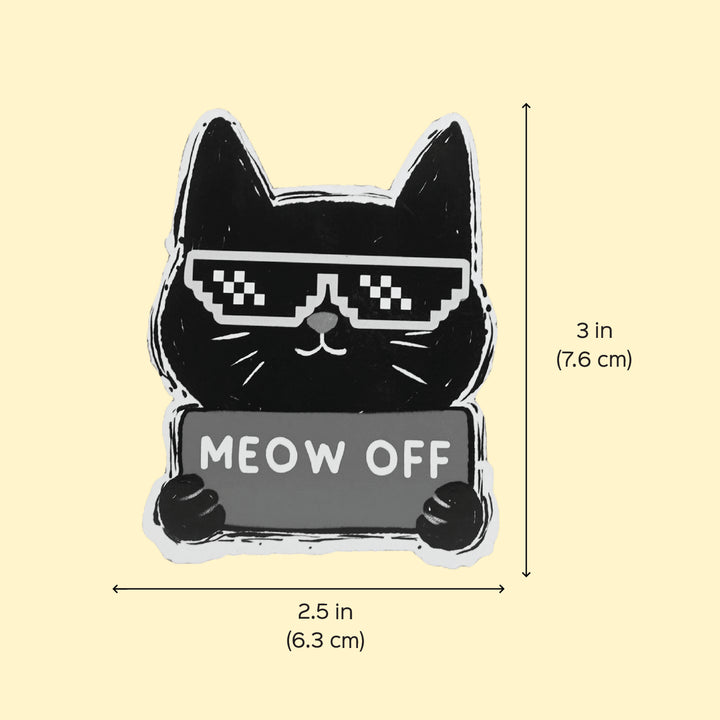 Printed Cat Theme "Meow Off" MDF Wood Fridge Magnet