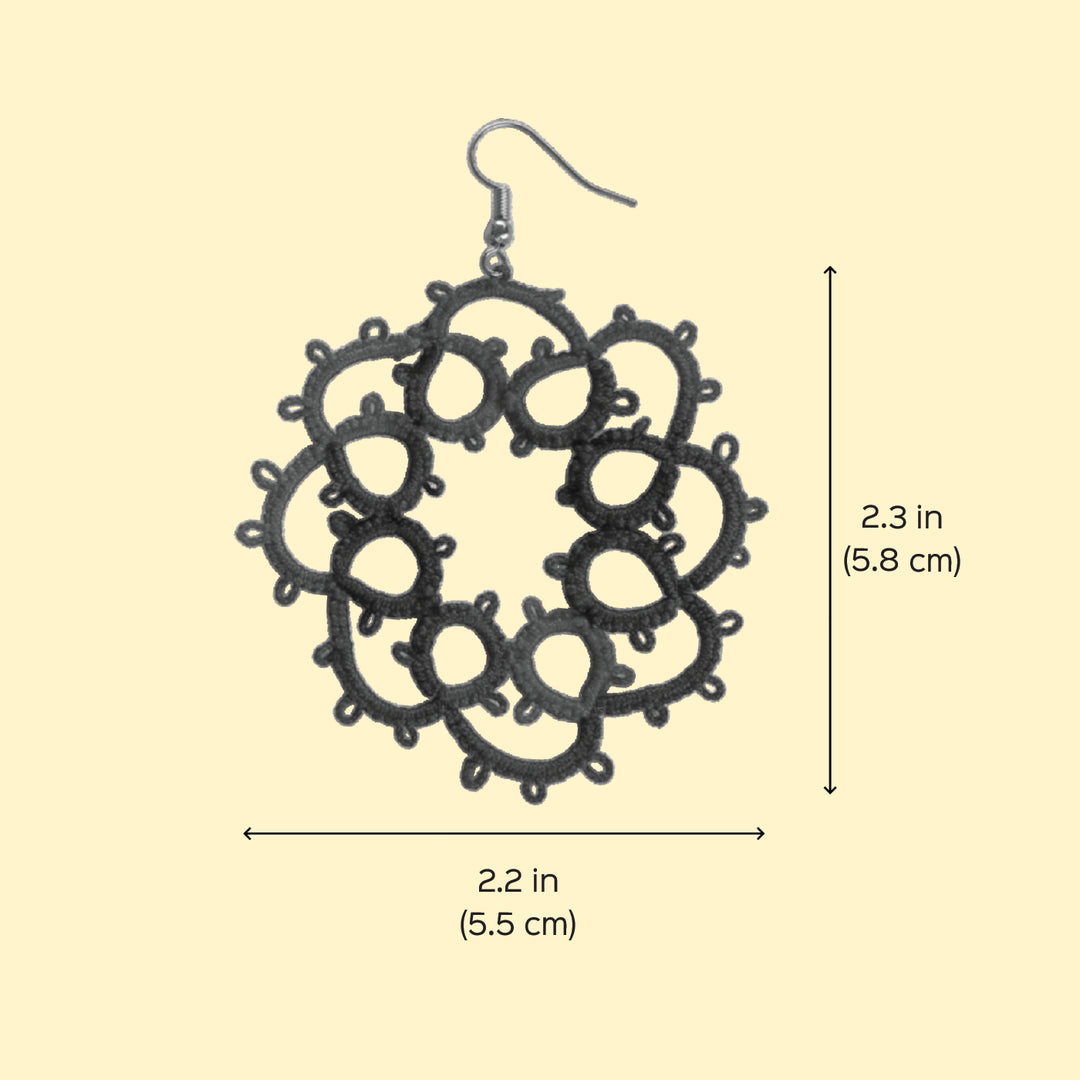 Handmade Tatting Burgundy Two-Tone Floral Cotton Lace Earrings